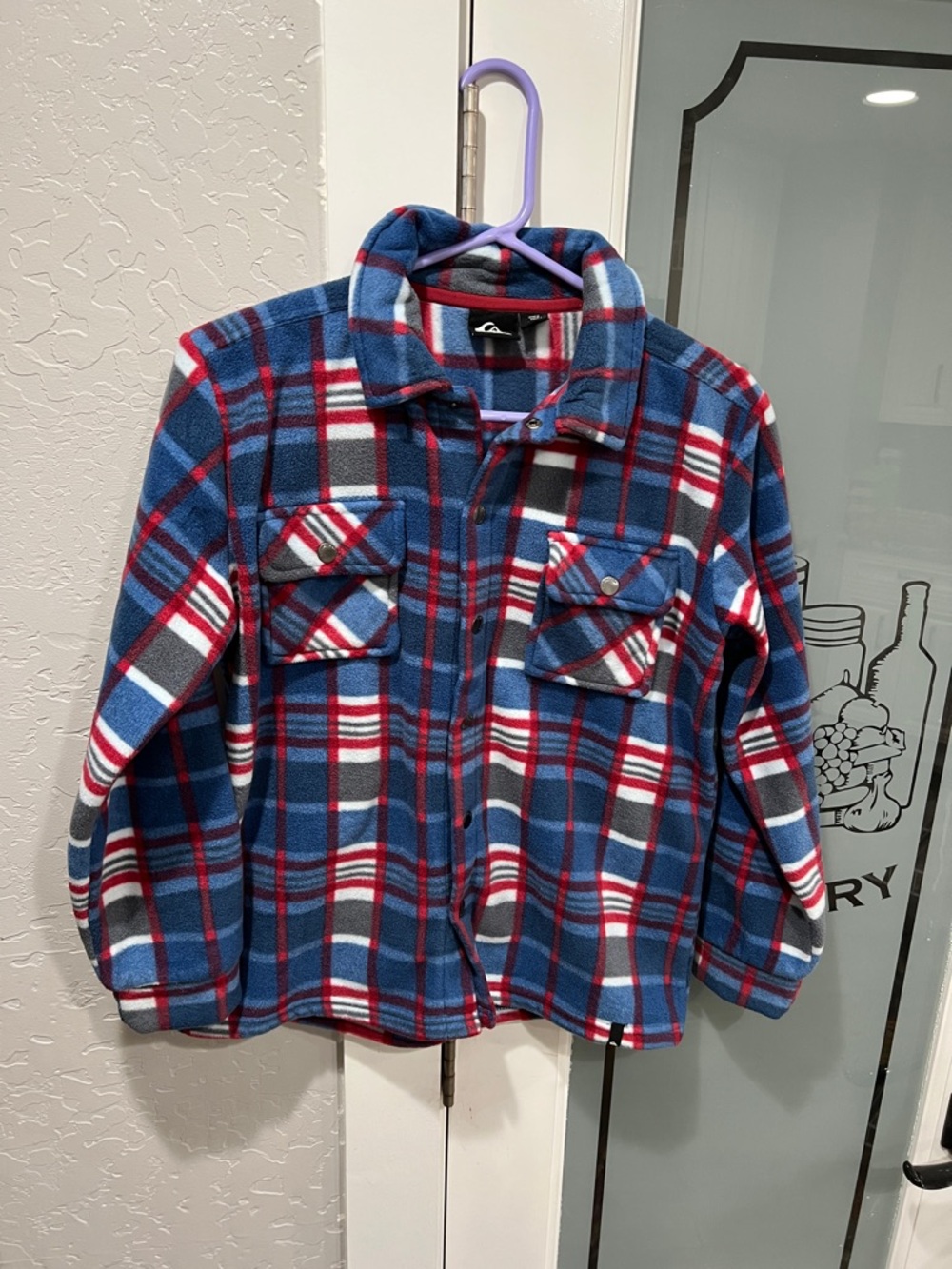 Quiksilver Blue Red White Plaid Fleece Shacket Jacket - Kids